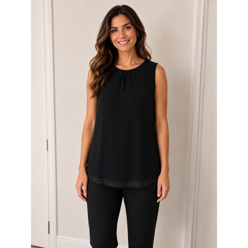 The Limited Womens Black Sleeveless High-Low Split Neck Blouse Textured‎ Dot L